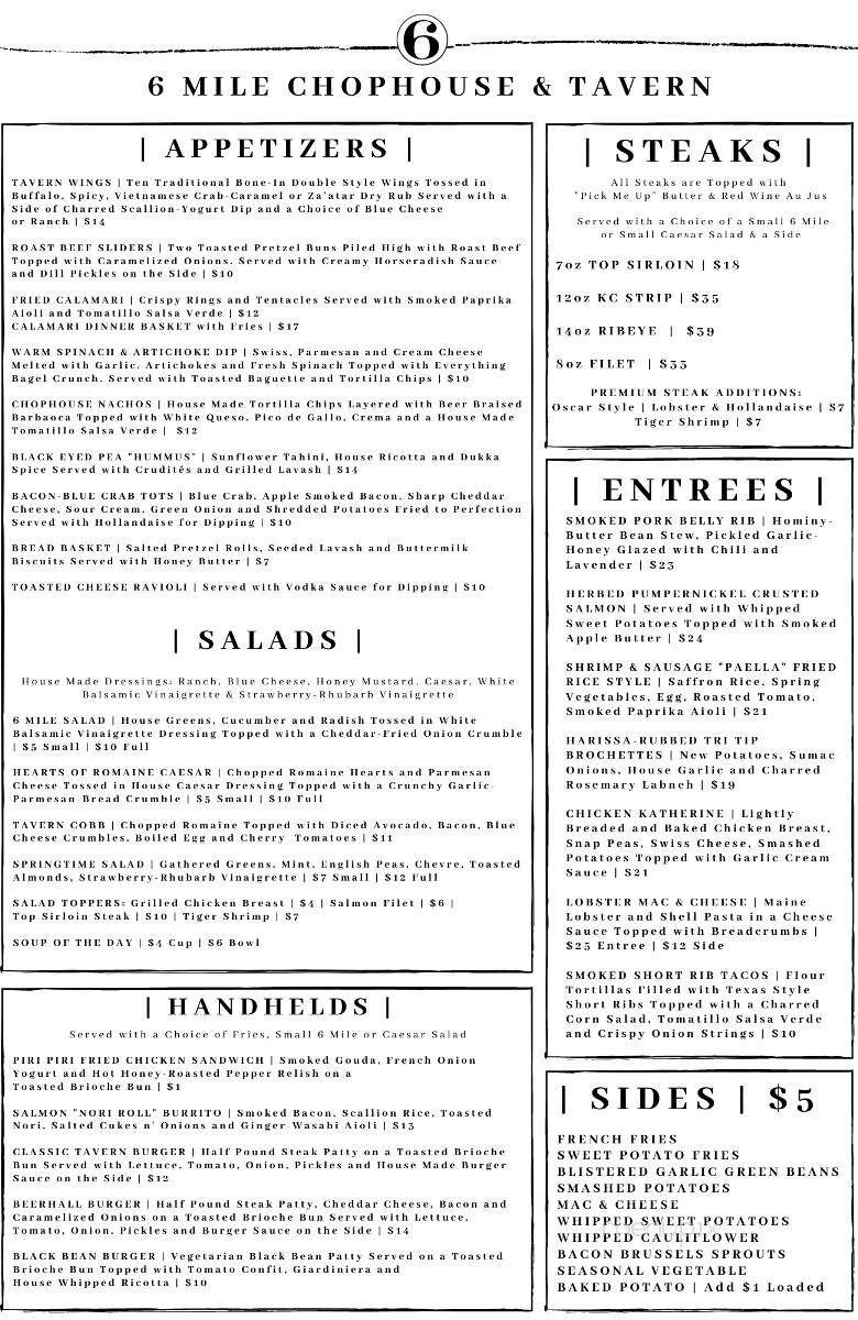 6 Mile Chop House - Lawrence, KS menu_pic