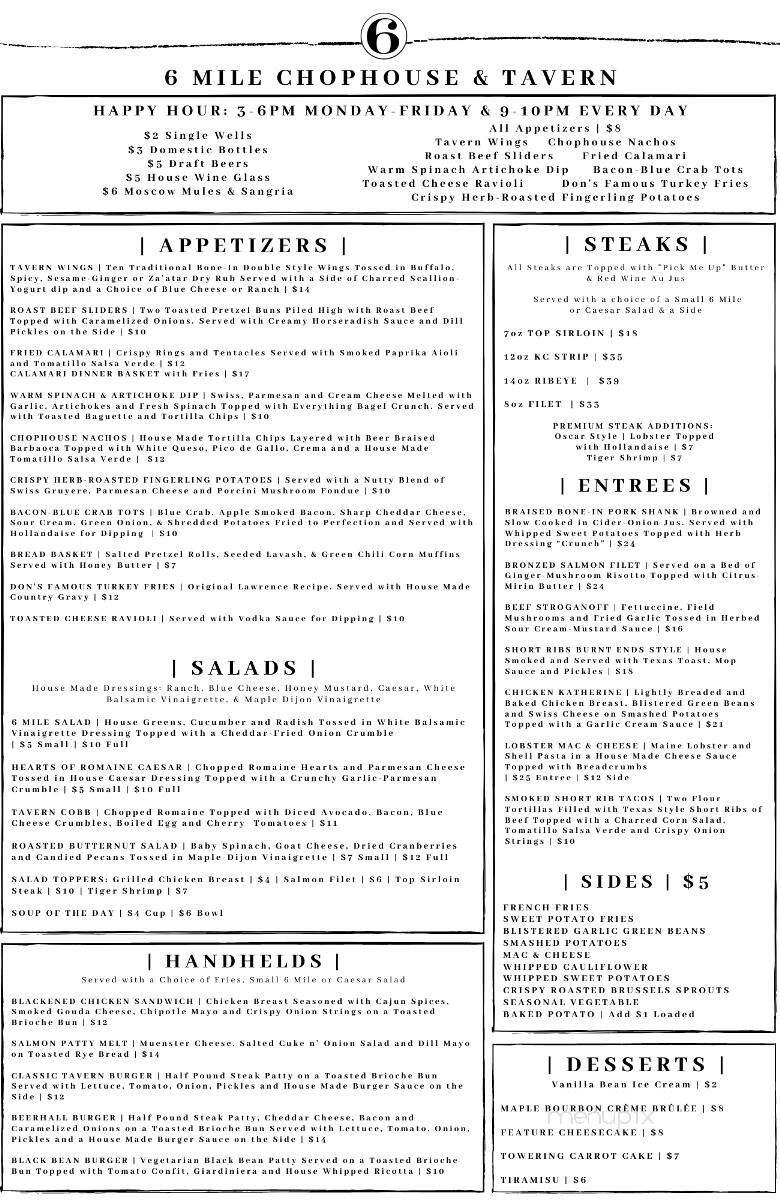 6 Mile Chop House - Lawrence, KS menu_pic