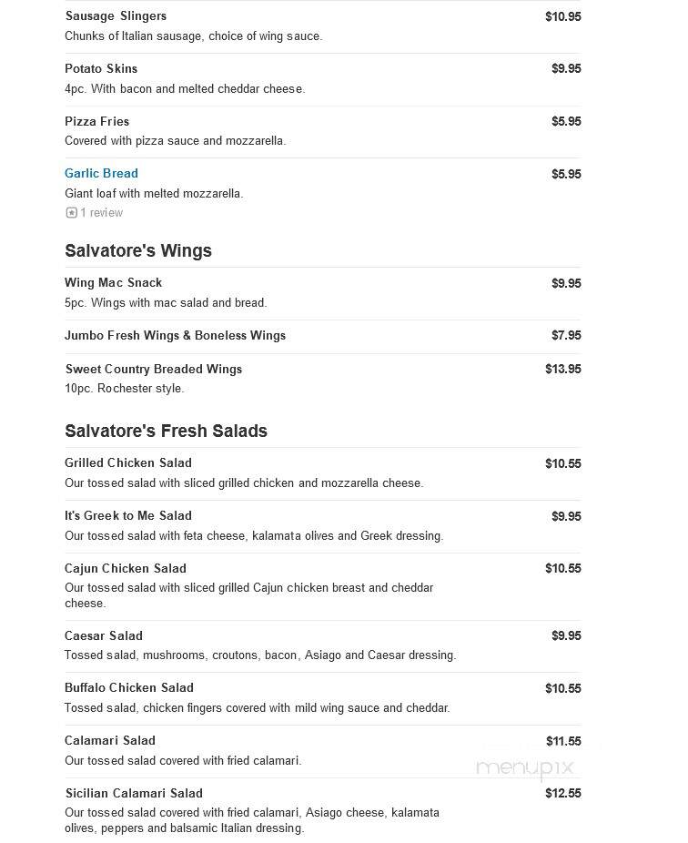 Salvatore's Pizza - Brockport, NY menu_pic