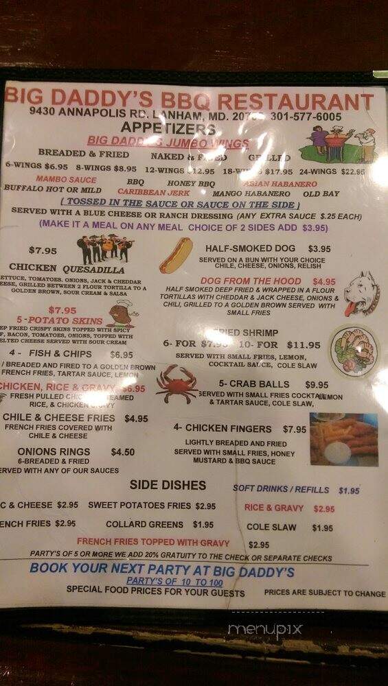 Big Daddy Bar & Grill - Lanham, MD menu_pic
