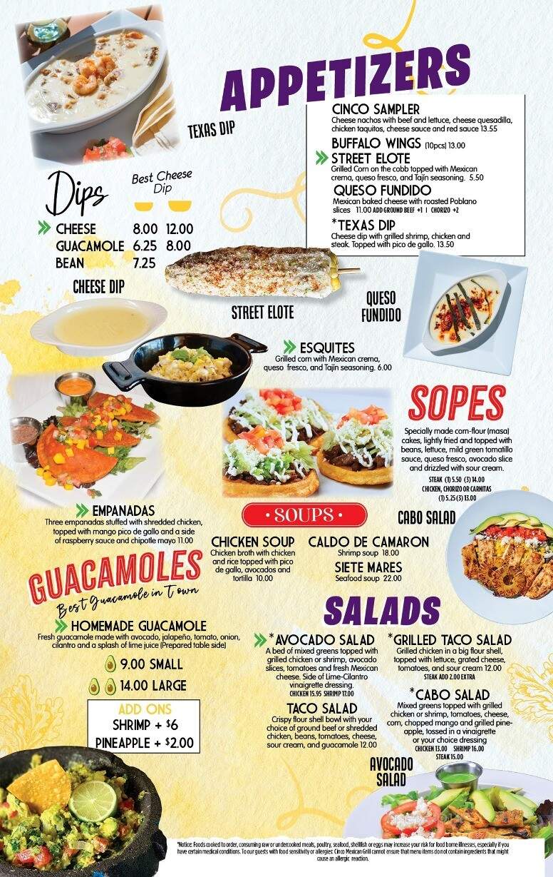 Cinco Mexican Grill - Bluffton, SC menu_pic