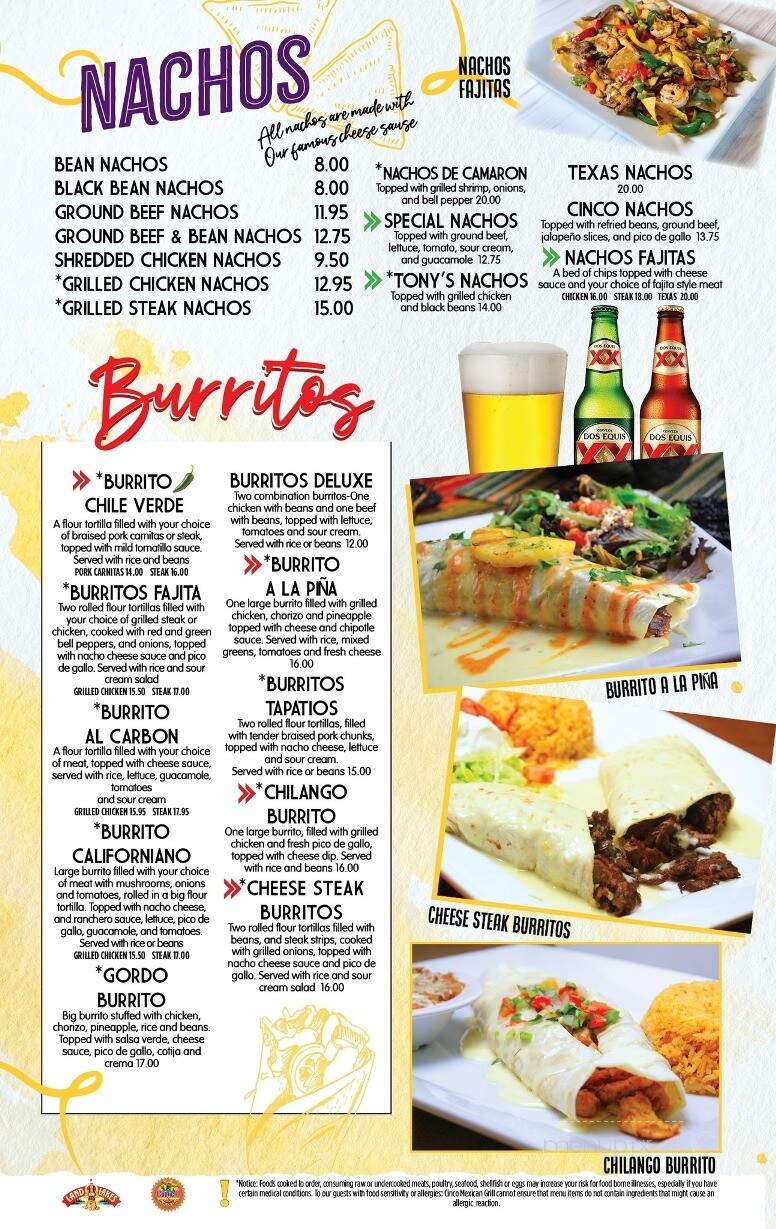 Cinco Mexican Grill - Bluffton, SC menu_pic