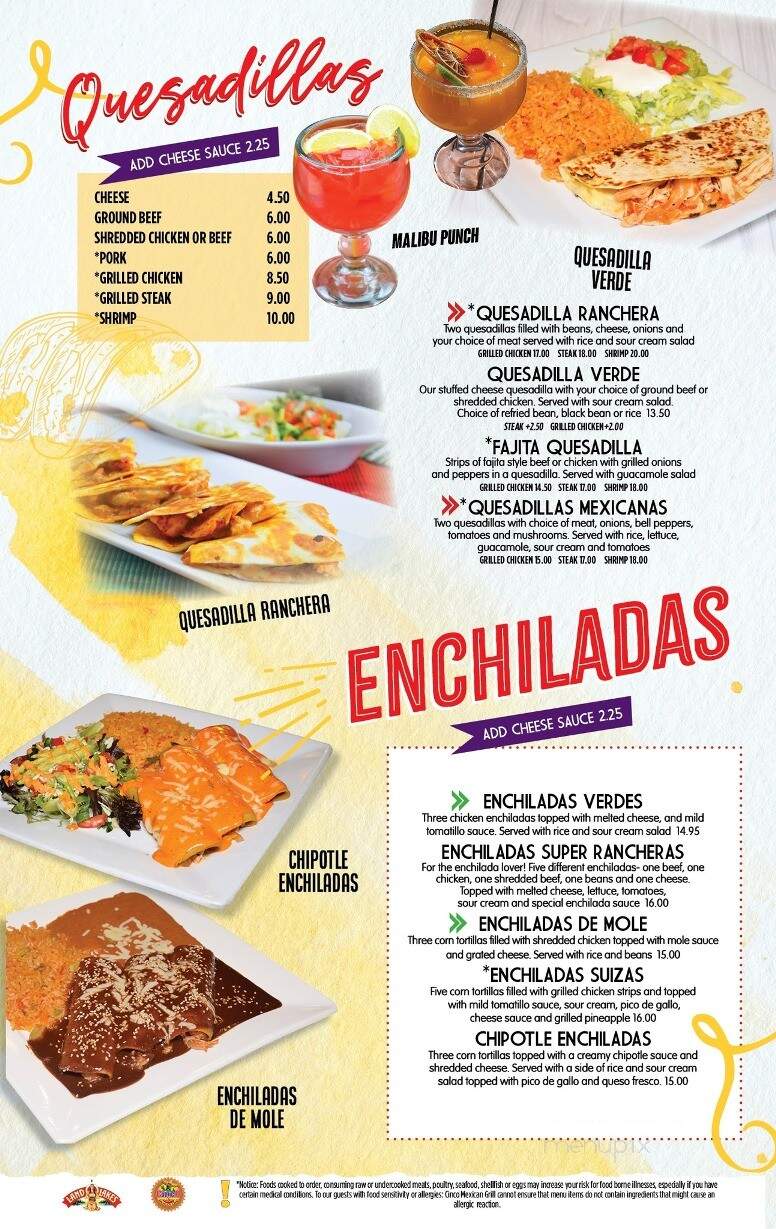 Cinco Mexican Grill - Bluffton, SC menu_pic