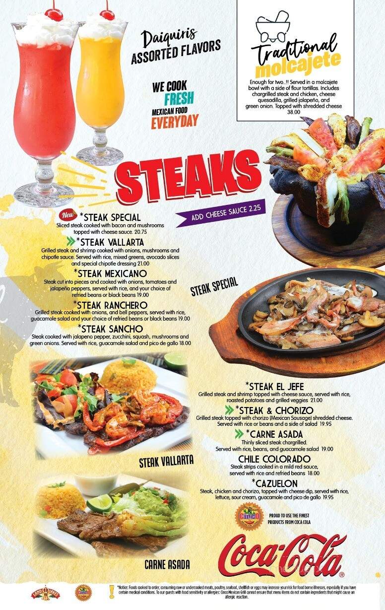 Cinco Mexican Grill - Bluffton, SC menu_pic