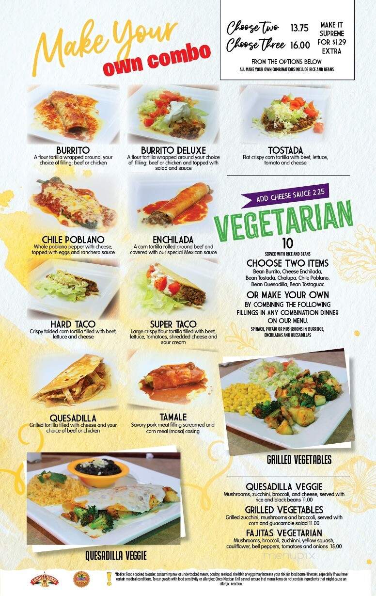 Cinco Mexican Grill - Bluffton, SC menu_pic