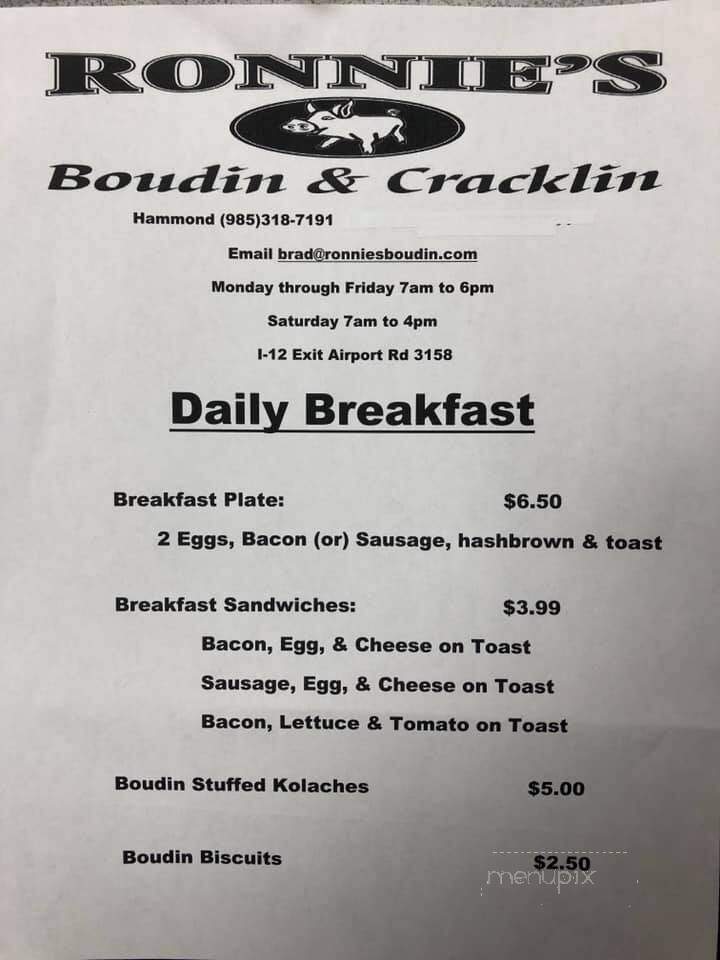 Ronnie's Boudin and Cracklin - Baton Rouge, LA menu_pic