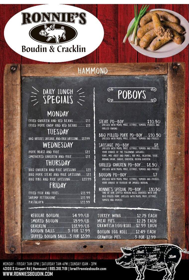 Ronnie's Boudin and Cracklin - Baton Rouge, LA menu_pic