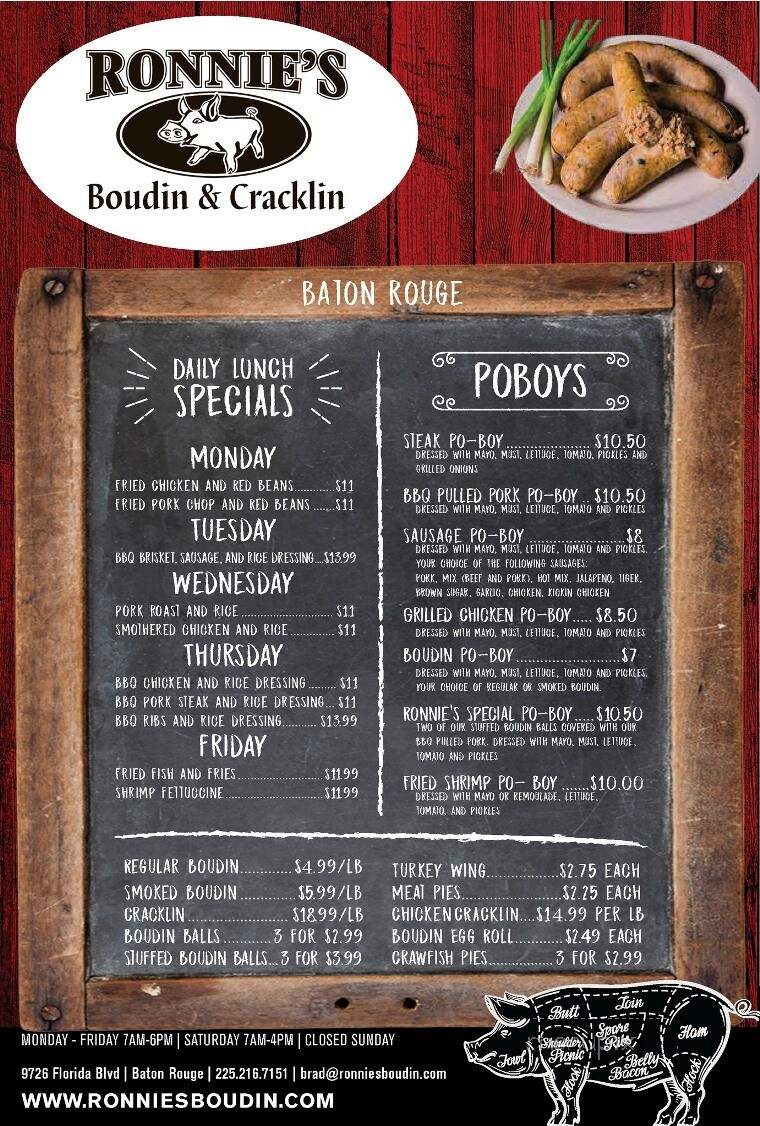 Ronnie's Boudin and Cracklin - Baton Rouge, LA menu_pic