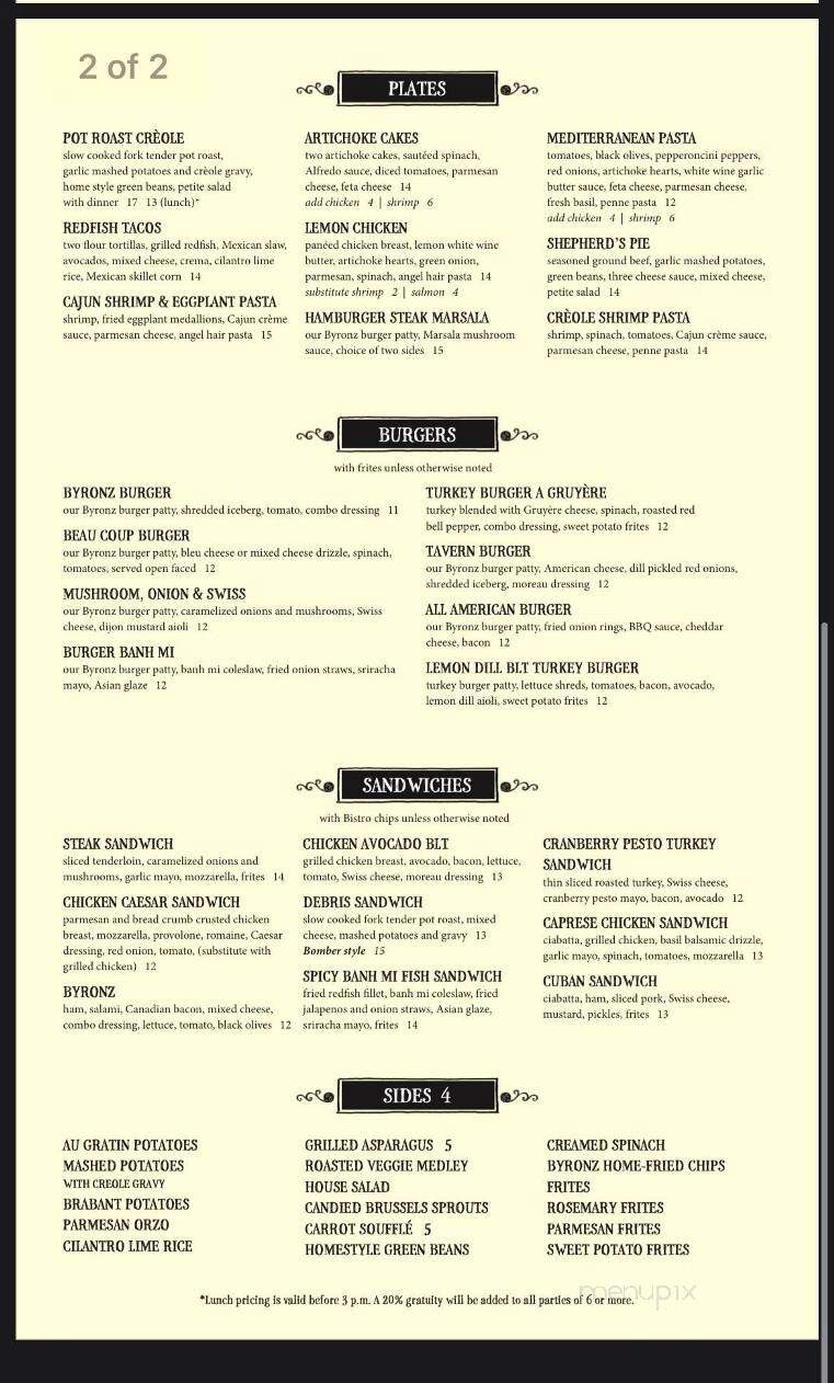 Bistro Byronz - Mandeville, LA menu_pic