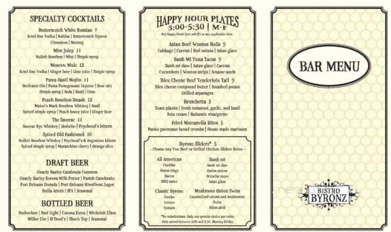 Bistro Byronz - Mandeville, LA menu_pic