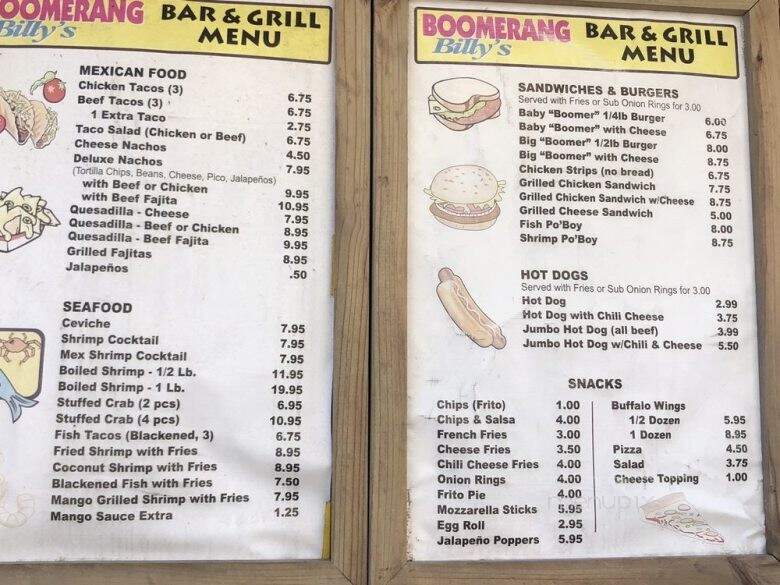 Boomerang Billy's - South Padre Island, TX menu_pic