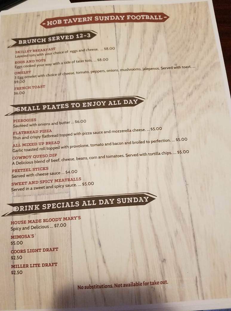 Hob Tavern - Bordentown, NJ menu_pic