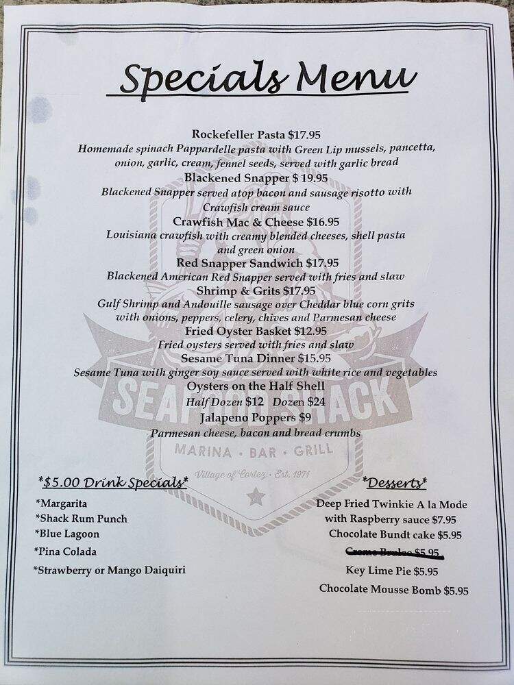 Seafood Shack - Cortez, FL menu_pic