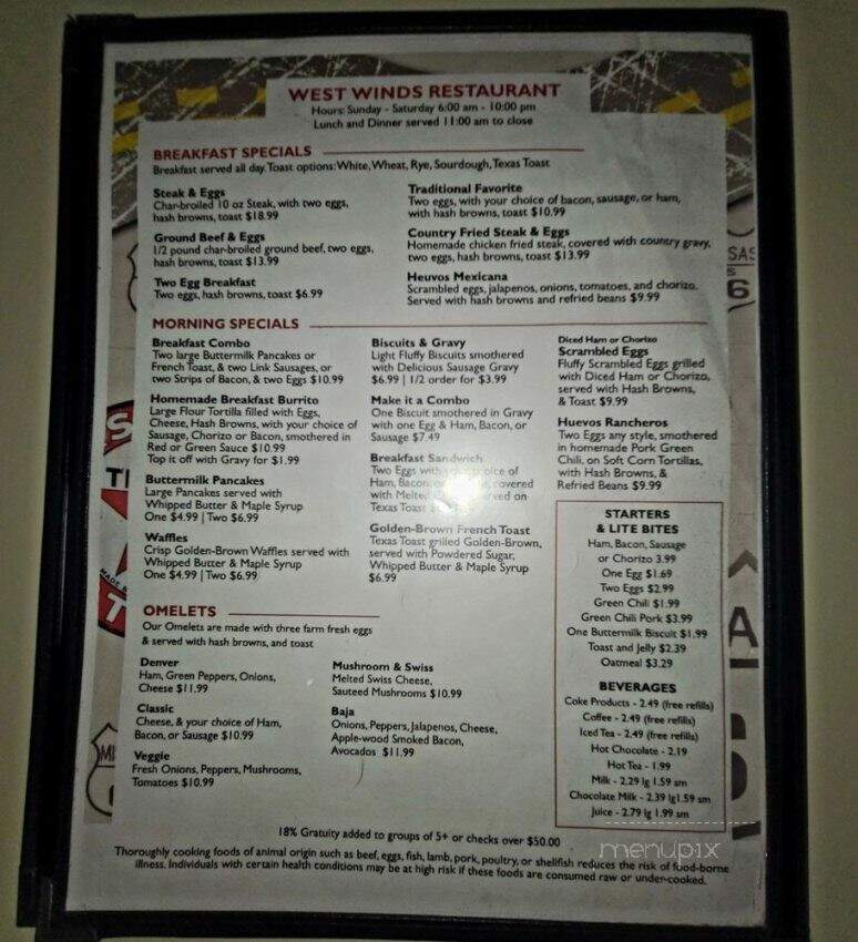 West Winds Restaurant - Green River, UT menu_pic