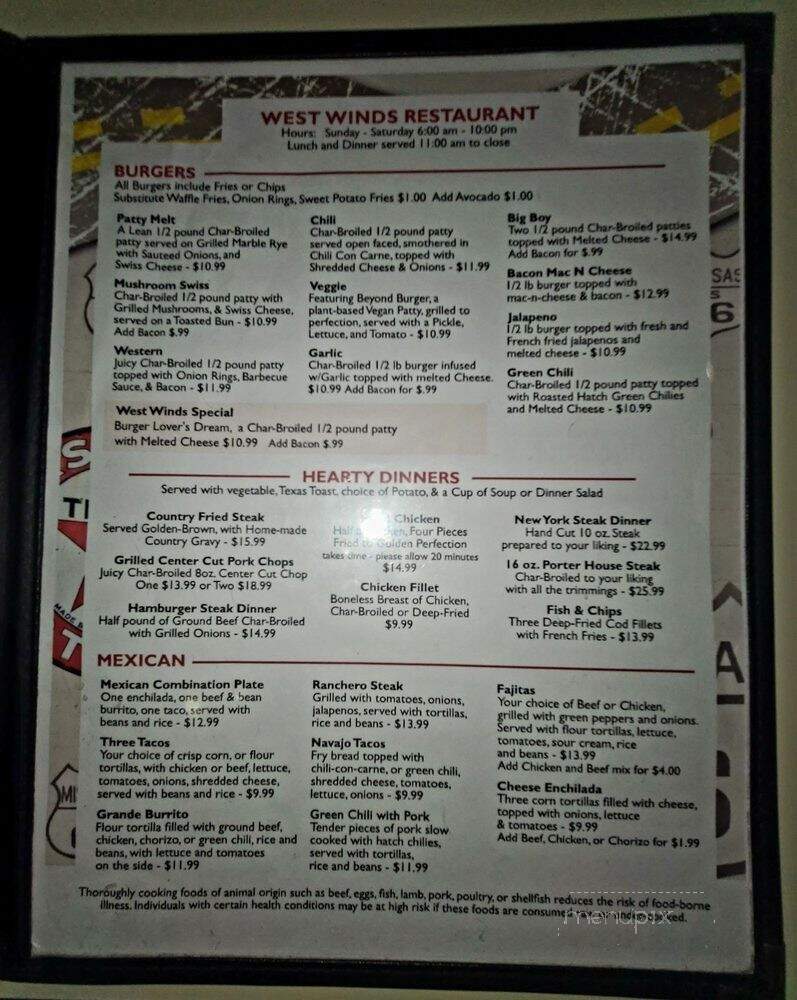 West Winds Restaurant - Green River, UT menu_pic