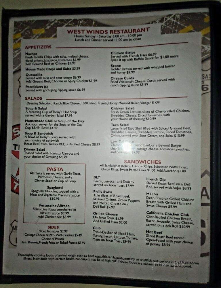 West Winds Restaurant - Green River, UT menu_pic