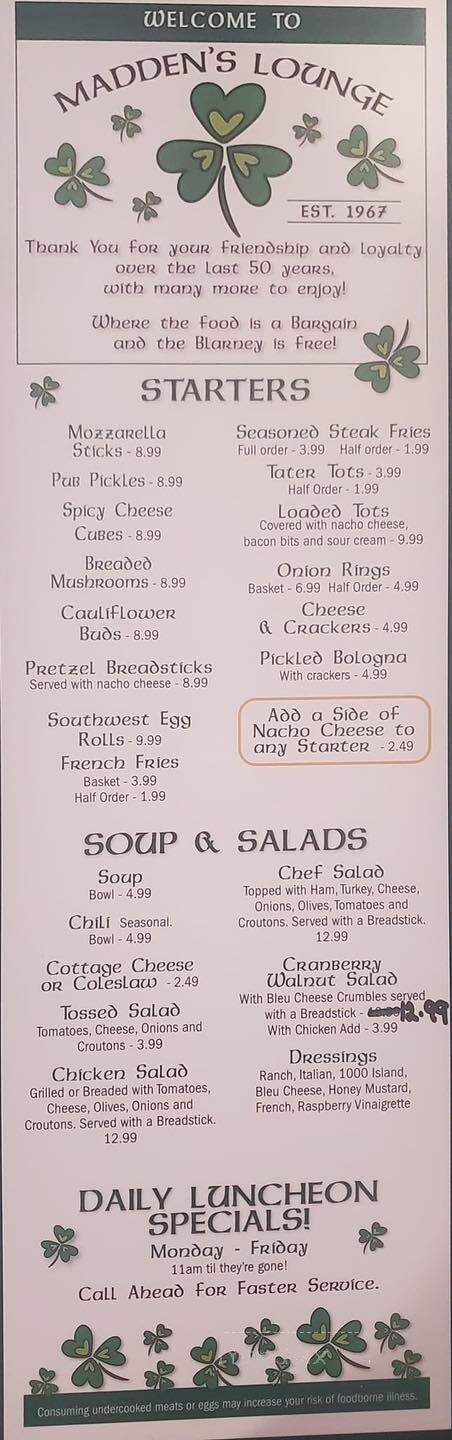 Madden's Lounge - Davison, MI menu_pic