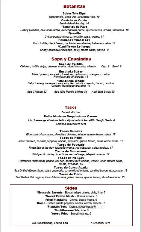 Sabor Cocina Mexicana - Valencia, CA menu_pic