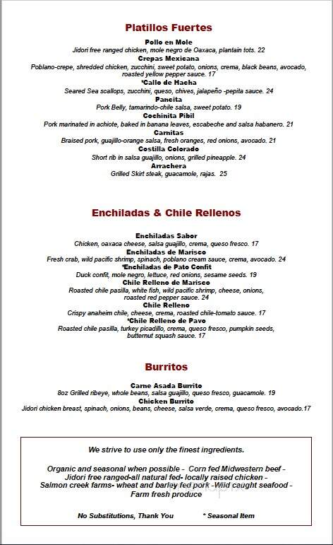 Sabor Cocina Mexicana - Valencia, CA menu_pic
