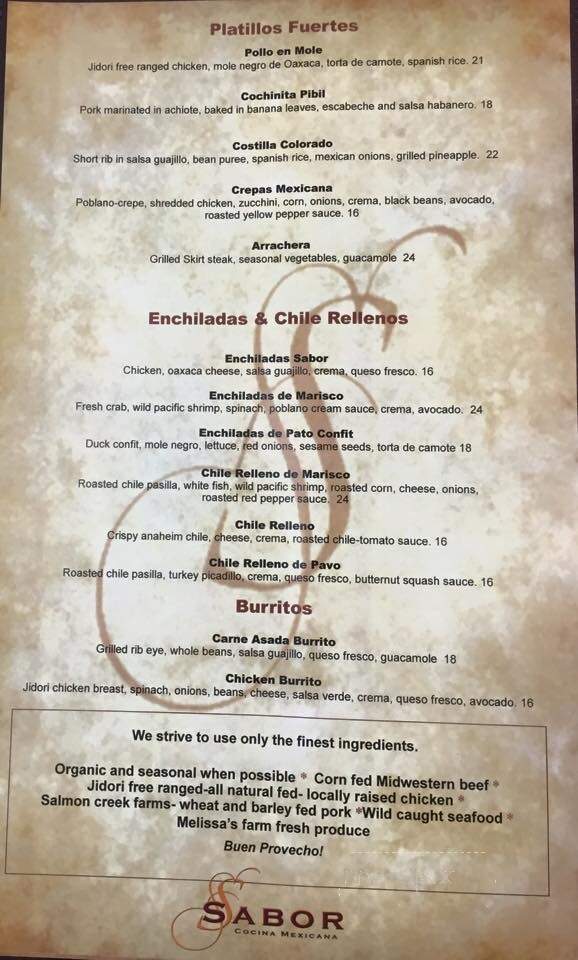 Sabor Cocina Mexicana - Valencia, CA menu_pic