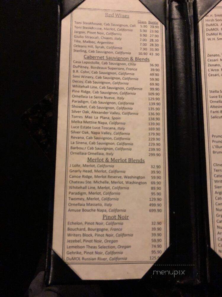 Toni Steakhouse - Savannah, GA menu_pic