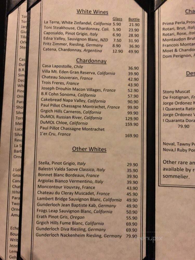Toni Steakhouse - Savannah, GA menu_pic