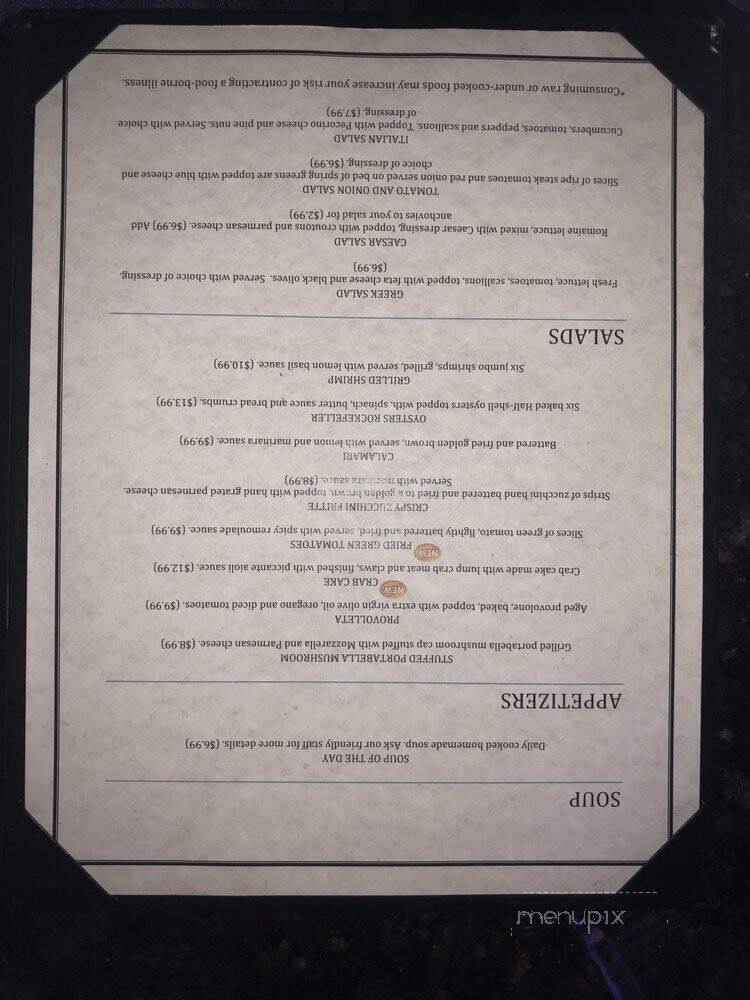 Toni Steakhouse - Savannah, GA menu_pic