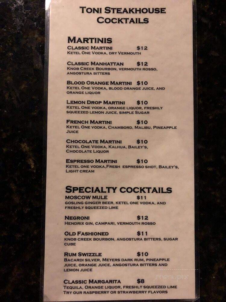Toni Steakhouse - Savannah, GA menu_pic