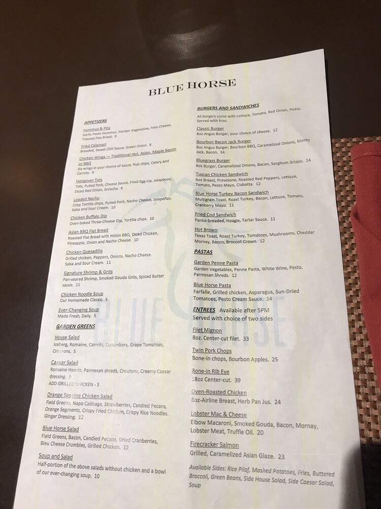 Blue Horse Cafe - Louisville, KY menu_pic