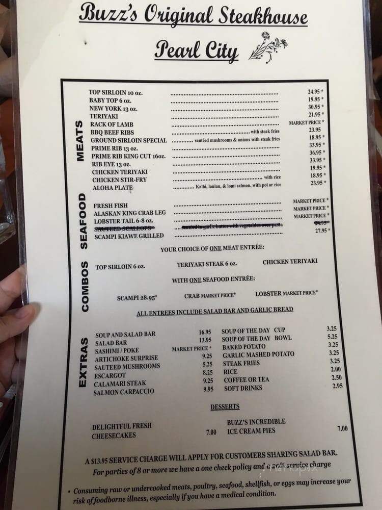 Buzz's Original Steakhouse - Pearl City, HI menu_pic