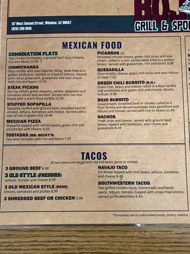 Bo Jo's Grill & Sports Club - Winslow, AZ menu_pic