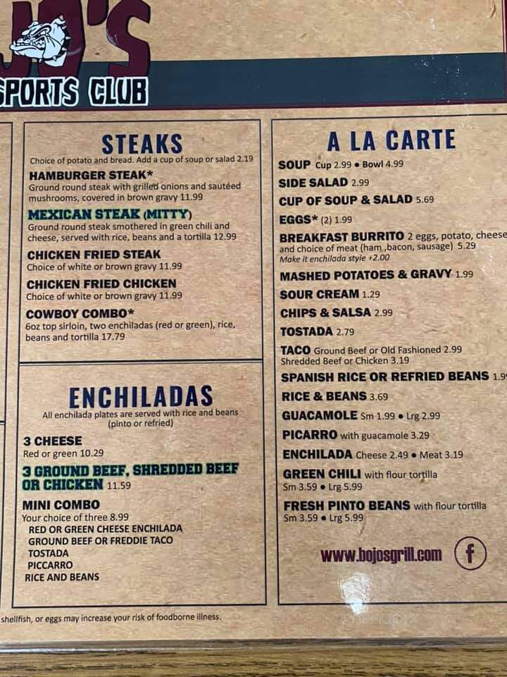 Bo Jo's Grill & Sports Club - Winslow, AZ menu_pic