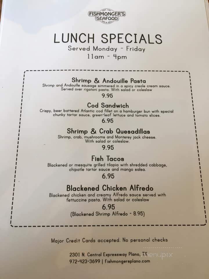 Fishmonger's Restaurant - Plano, TX menu_pic