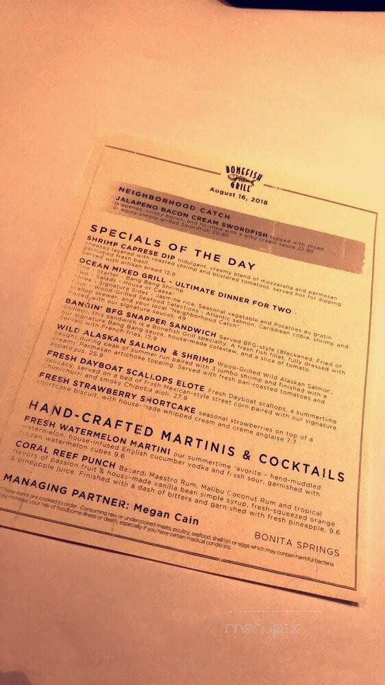 Bonefish Grill - Bonita Springs, FL menu_pic