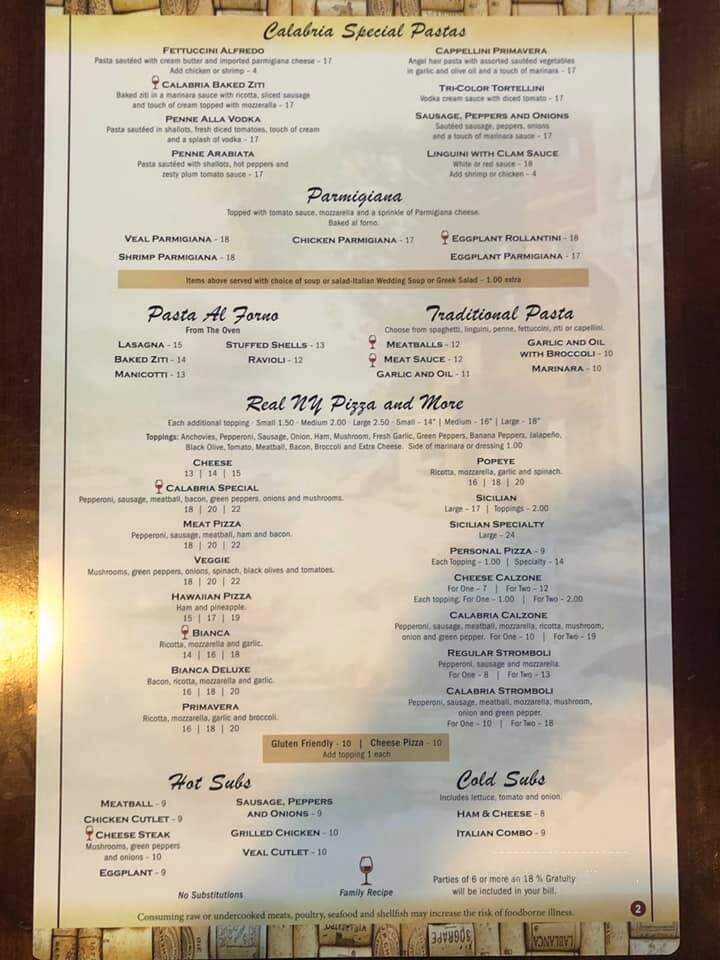 Calabria Ristorante - Clermont, FL menu_pic