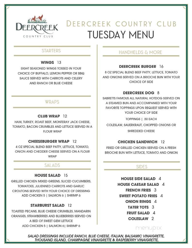 Deercreek Country Club - Jacksonville, FL menu_pic