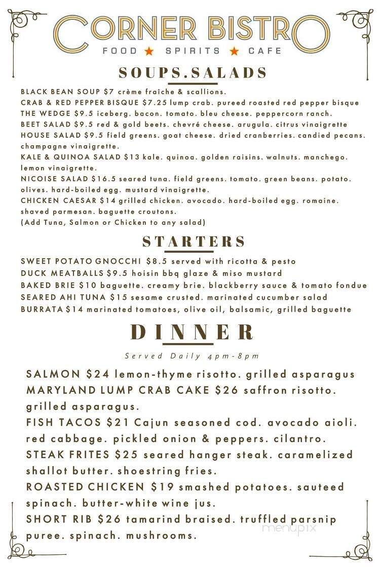Corner Bistro - Wilmington, DE menu_pic