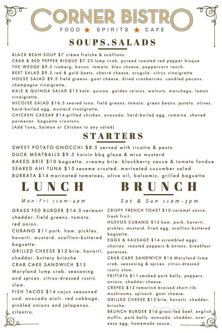Corner Bistro - Wilmington, DE menu_pic