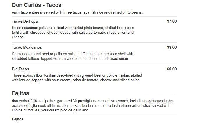 Don Carlos Mexican Restaurant - Clinton Township, MI menu_pic