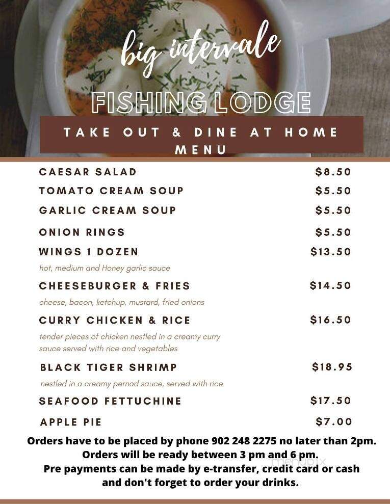 Big Intervale Fishing Lodge - Margaree Forks, NS menu_pic