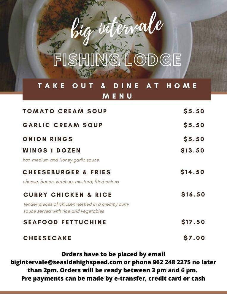 Big Intervale Fishing Lodge - Margaree Forks, NS menu_pic