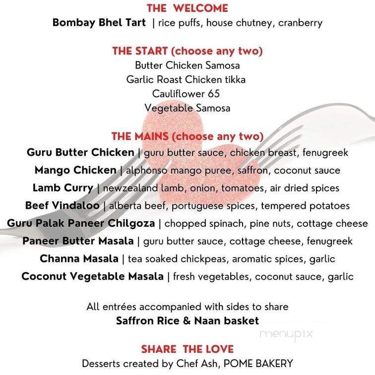 Guru Restaurant & Bar - Edmonton, AB menu_pic