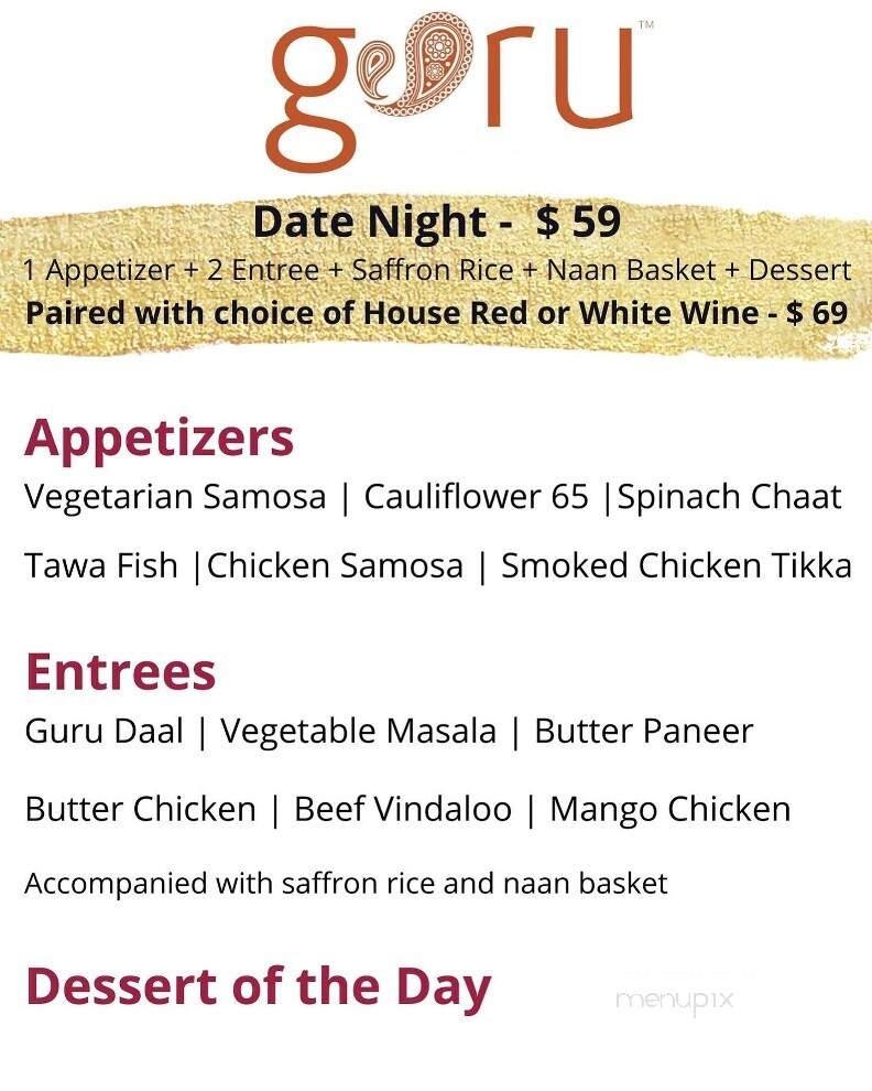 Guru Restaurant & Bar - Edmonton, AB menu_pic