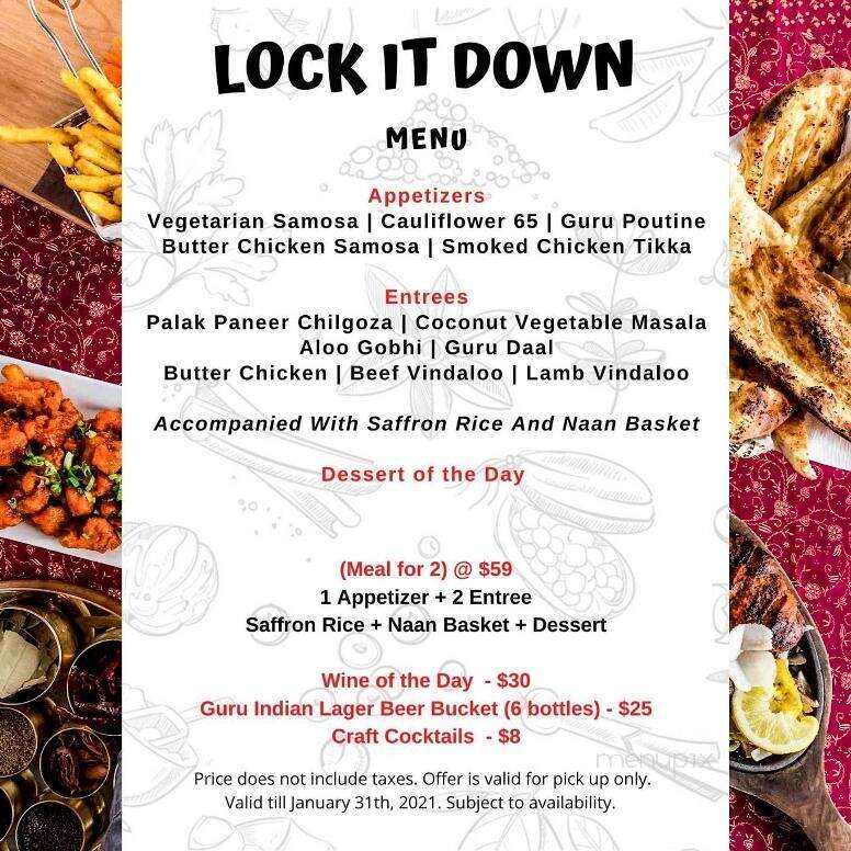 Guru Restaurant & Bar - Edmonton, AB menu_pic
