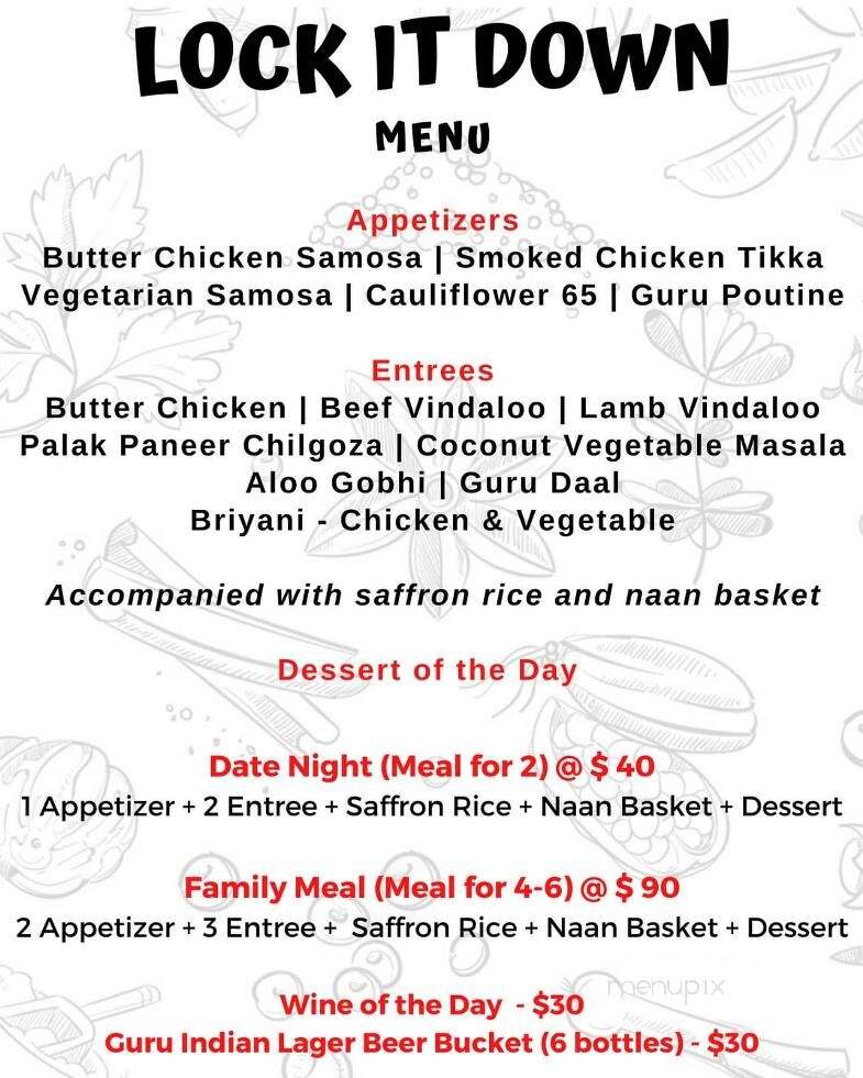 Guru Restaurant & Bar - Edmonton, AB menu_pic