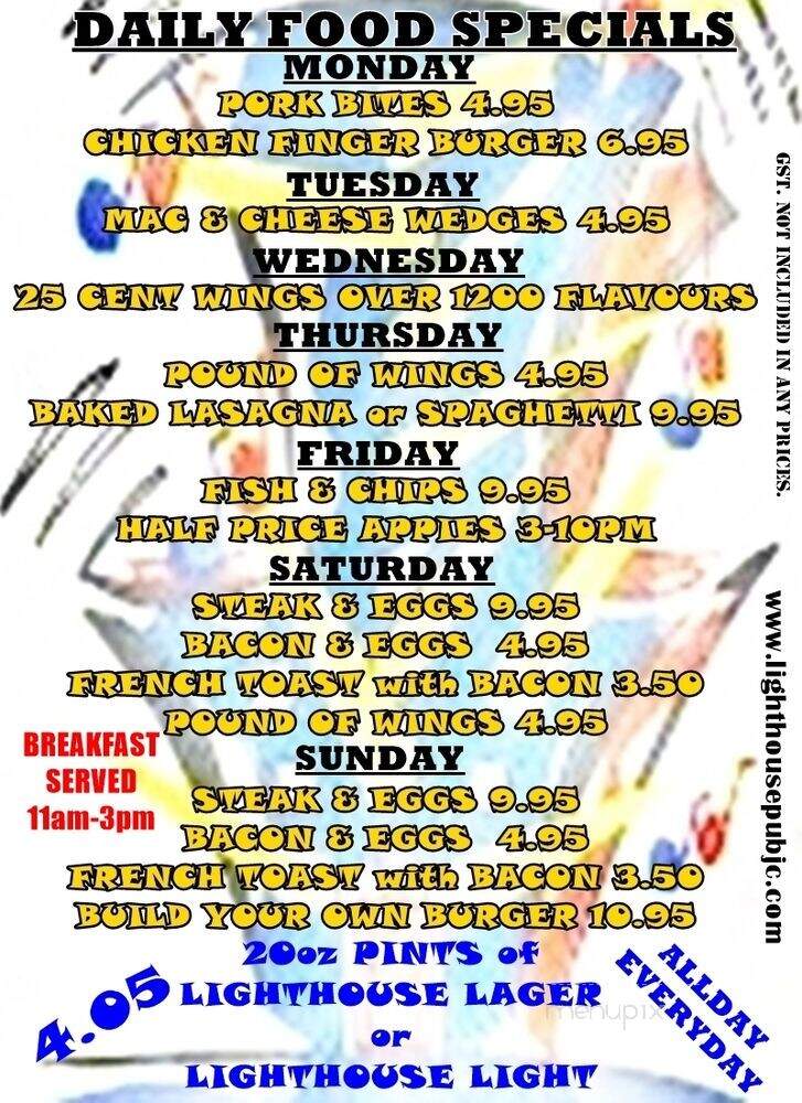 Lighthouse Pub - Calgary, AB menu_pic