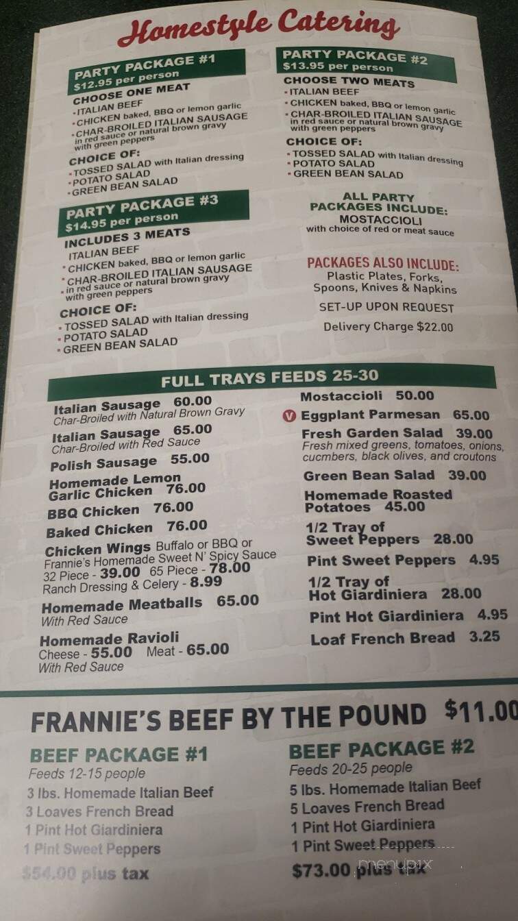 Frannies Beef - Schiller Park, IL menu_pic