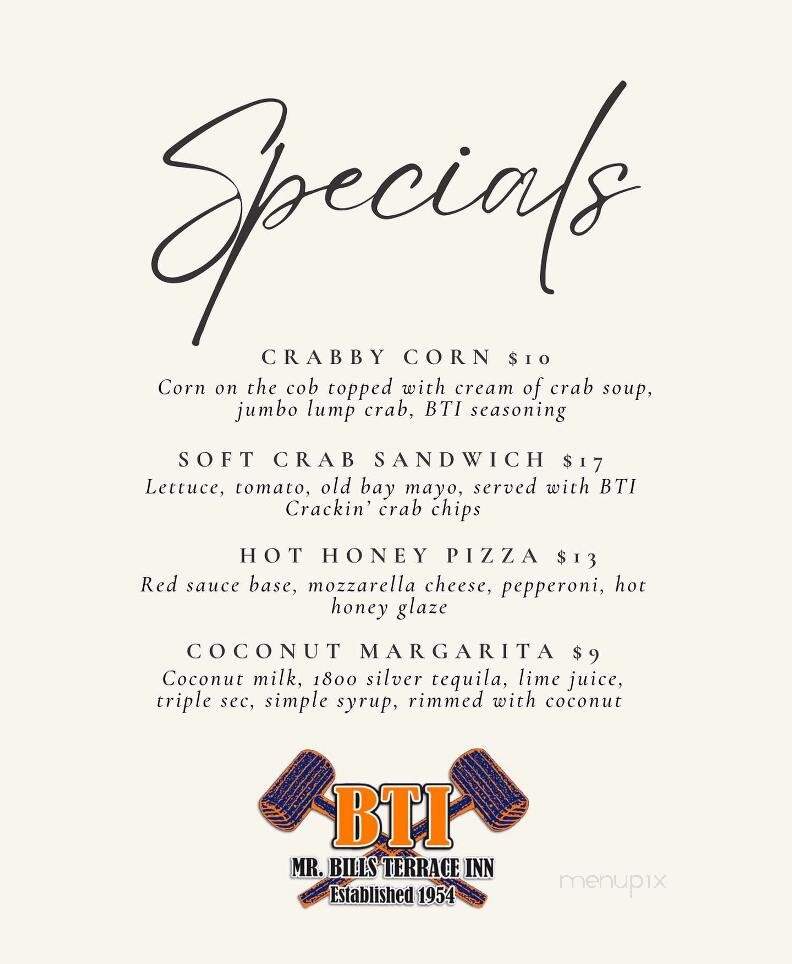 Bill's Terrace Inn - Essex, MD menu_pic