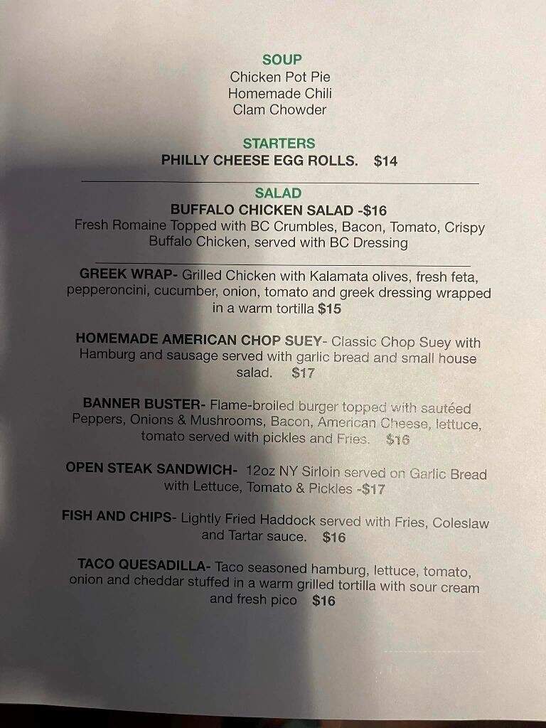 Banner Bar & Grill - Worcester, MA menu_pic