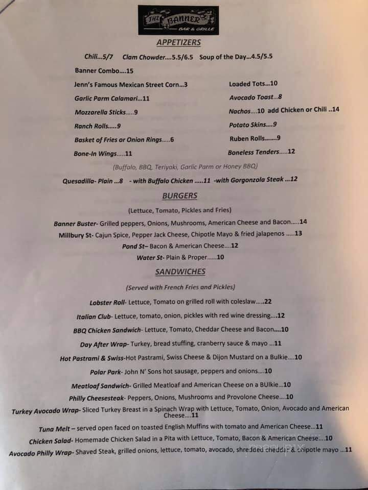 Banner Bar & Grill - Worcester, MA menu_pic